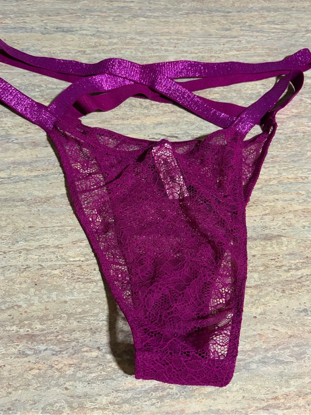 NWT Victoria's Secret Very Sexy Brazilian Slip Plum Lace Strappy Panty